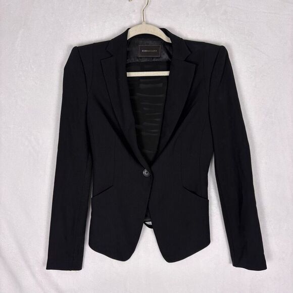 BCBGMAXAZRIA Black Slit Back Wool Blend Blazer Jacket Women's XXS - Picture 1 of 12